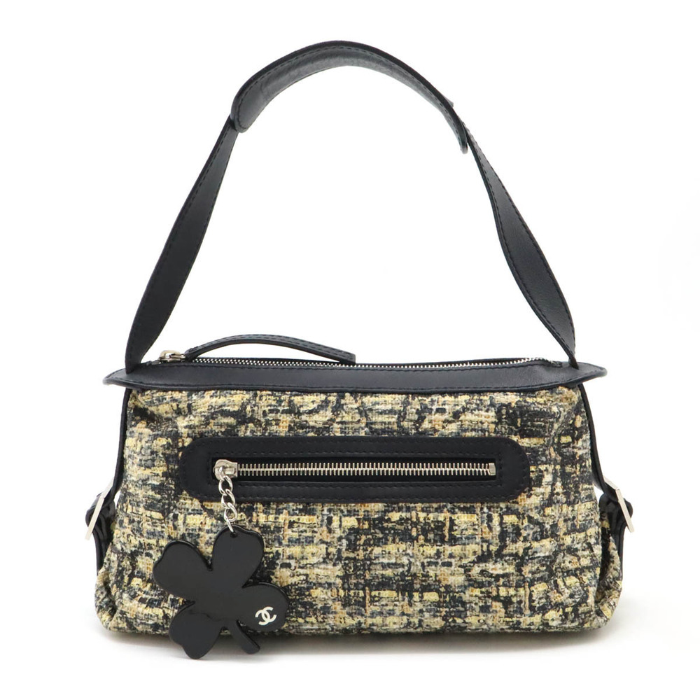 CHANEL Icon Clover Shoulder Bag Tweed Leather Black